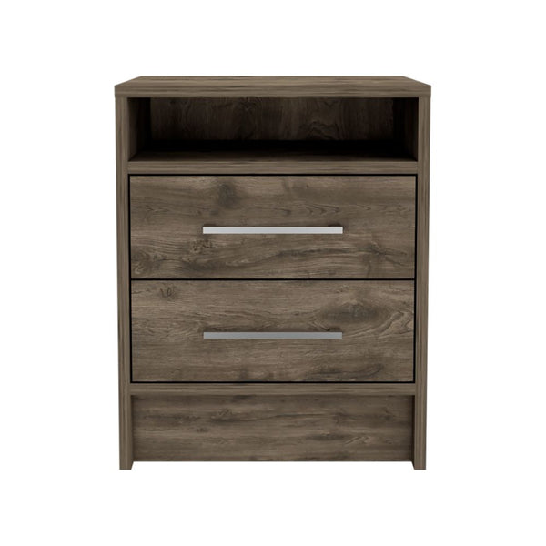 English Elm Philadelphia Nightstand with Two Drawers and Concealed Shelf, White & Light Oak Accent, Sleek Storage Design Brown 23 L x 23 W x 7 H B128P148957