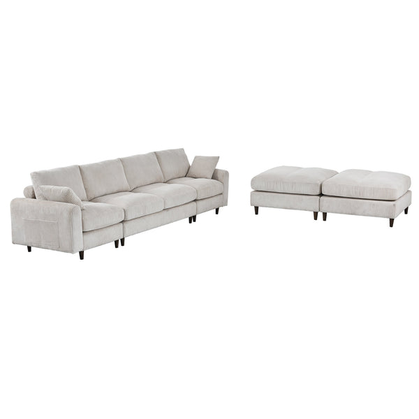 English Elm Modern corduroy modular sectional sofa U‑ or L‑shape convertible oversized seating with storage pockets adjustable headrests Beige W2121S00007