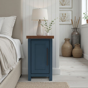English Elm 14 inch Chairside Table with Two-Tone Farmhouse Charm, Fully Assembled, Bronze Hardware Ready Blue B108131556