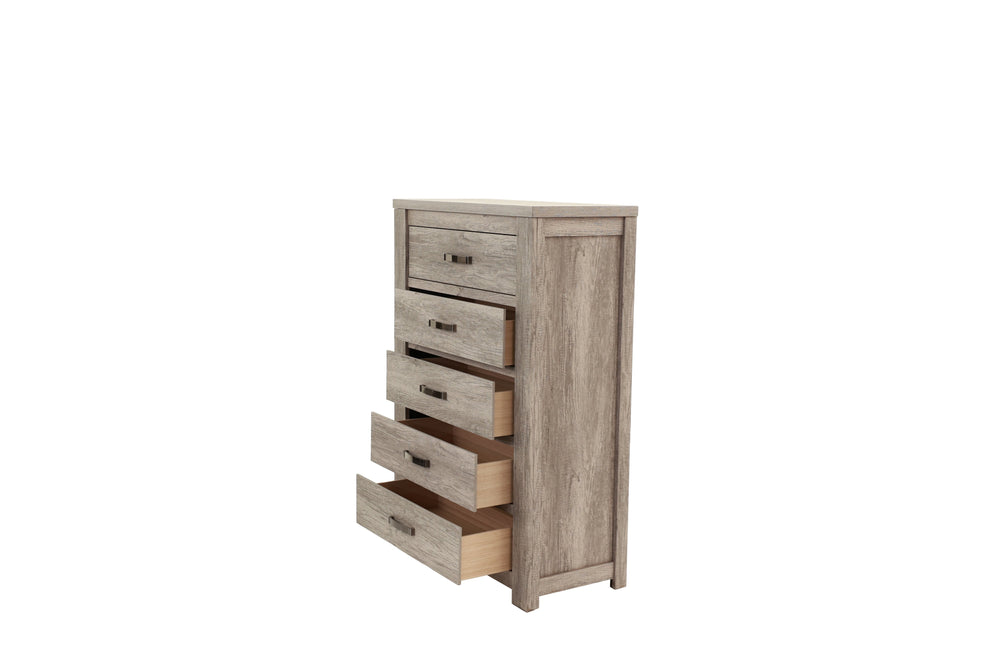 English Elm Bedroom Rustic Light Grey 5-Drawer Chest of Drawers — Compact Pine Storage Cabinet, Simple Stylish Design B011P236771