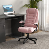 English Elm Homcom 6 Point Vibrating Massage Office Chair With Heat, Velvet High Back Executive Office Chair With Reclining Backrest, Padded Armrests and Remote, Pink