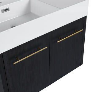 English Elm 30 Inch Wall-Mounted Bathroom Vanity Set With Left Basin Sink, Storage Rack & Modern Design W999S00368