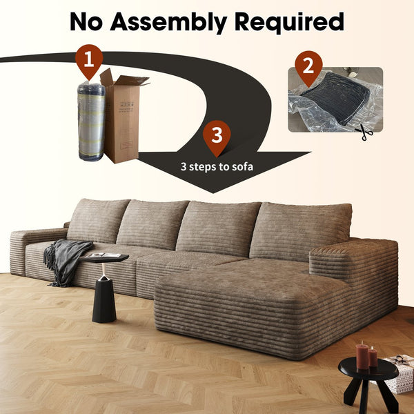 English Elm 135" Cloud Sectional Couch - Modern L-Shape Sofa In Plush Camel Corduroy For Effortless Living Room Comfort W2824S00057