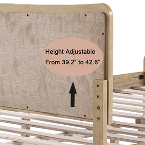 English Elm Christopher Knight Home® - Boho Curved Wooden Bed Frame with Adjustable Rattan Headboard, Solid Wood Slats, 800lb Support N758P266372N