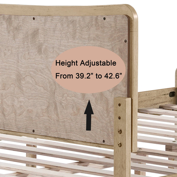 English Elm Christopher Knight Home® - Boho Curved Wooden Bed Frame with Adjustable Rattan Headboard, Solid Wood Slats, 800lb Support N758P266372N