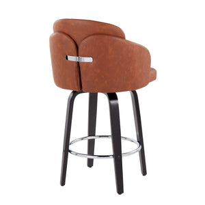 English Elm Dahlia Set Of 2 Counter Stools – Modern Camel Faux Leather & Black Wood With Chrome Footrest B202S00223