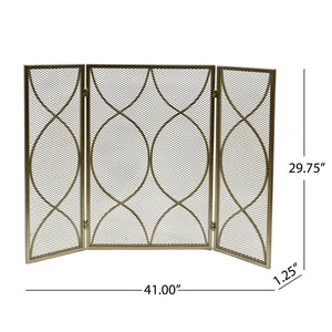 English Elm Christopher Knight Home® - FIRE Gold Iron Fireplace Screen 32.5x24.75 Inch Decorative Heat-Resistant Protective Cover, Elegant 65182.00GLD