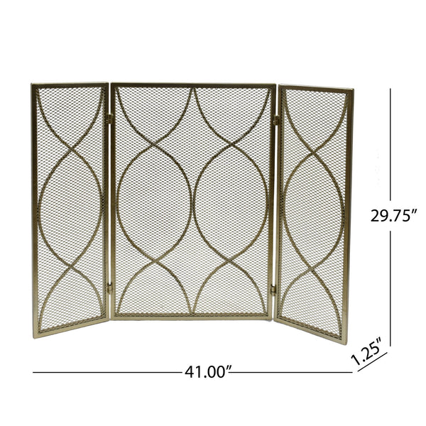 English Elm Christopher Knight Home® - FIRE Gold Iron Fireplace Screen 32.5x24.75 Inch Decorative Heat-Resistant Protective Cover, Elegant 65182.00GLD