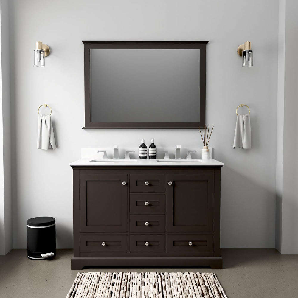 English Elm Espresso Double Bath Vanity 48" W x 22" D with White Quartz Top, Chrome Faucet, Soft-Close Storage B2731P258340