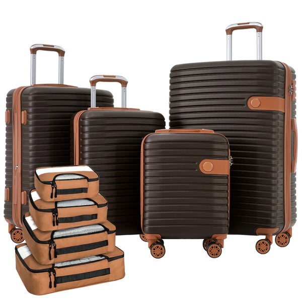 English Elm 4 Piece Abs Hard Shell Luggage Set with Spinner Wheels Tsa Lock and Packing Cubes Coffee PP313145AAZ