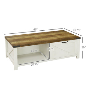 English Elm HOMCOM Rustic Farmhouse Coffee Table with Drawer & Open Shelf, Sturdy 132lb Capacity, White/Walnut W2225P200900