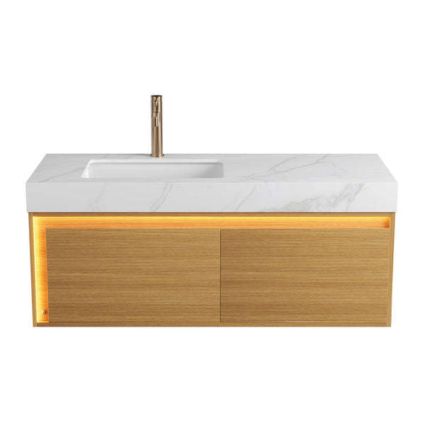 English Elm NYAH Floating 48" Bathroom Vanity with Carrara Sintered Stone Top, Undermount Basin & LED Sensor Light W2615S00367