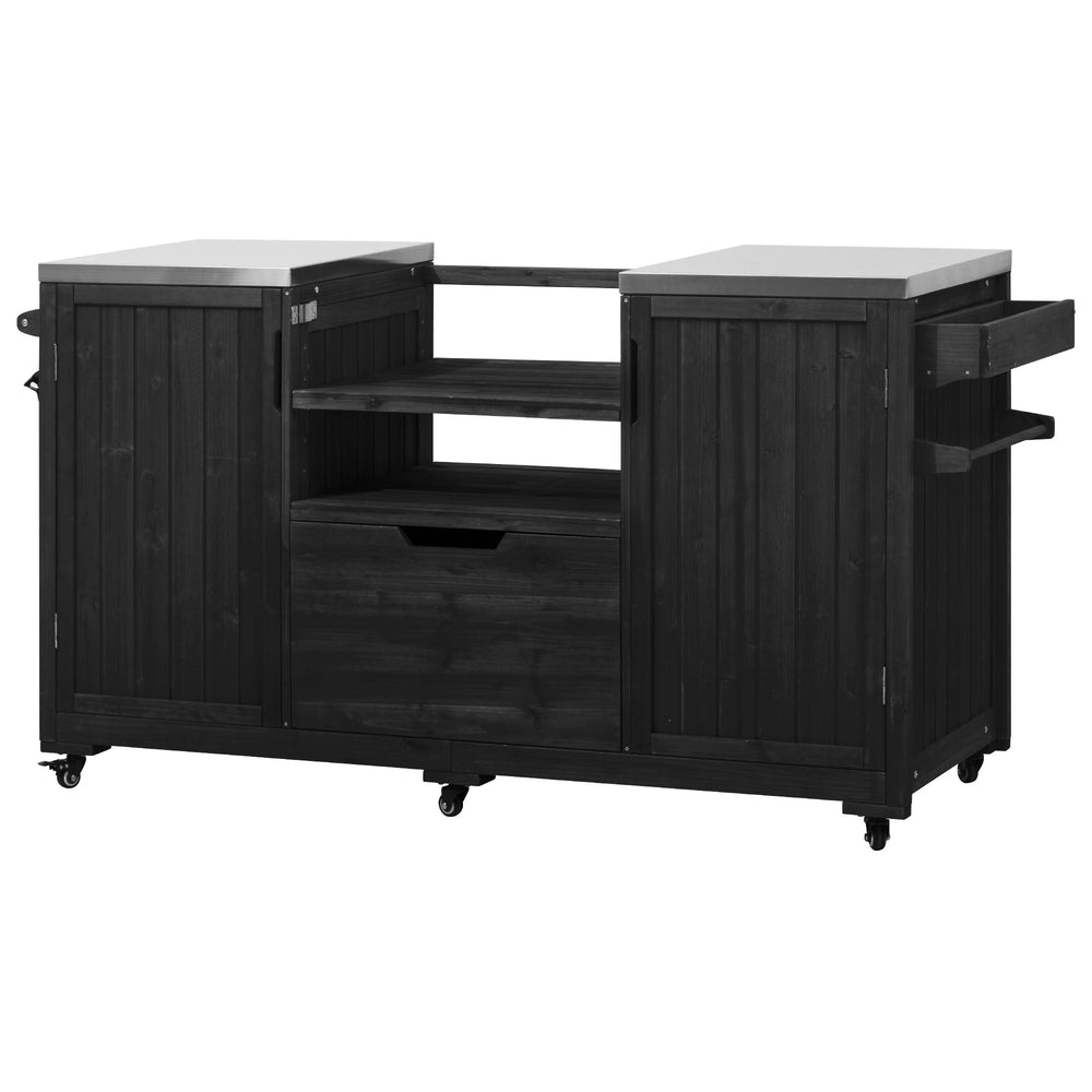 English Elm K&K 66.5" Outdoor Kitchen Island with 1.2" Stainless Steel Top, Ample Storage, Wheels & Bottle Opener Black N707P250629B