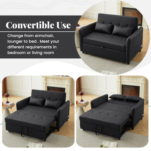 English Elm Orisfur. Convertible Sleeper Bed Loveseat with 3 USB Ports, PU Leather, Compact Design for Small Spaces Black N719S001700B