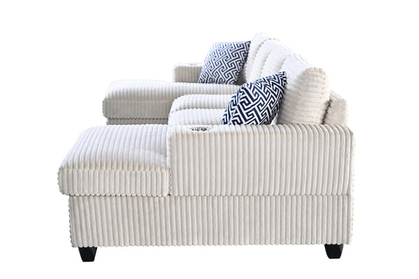 English Elm Multifunctional Corduroy Modular Sectional with Dual Chaise Cup Holders Living Room Beige B2730S00073