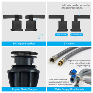 English Elm Matte Black Widespread Bathroom Faucet - Elegant Waterfall Design, 2-Handle, Durable & Modern Style T3177P277508