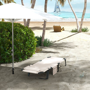 English Elm Outsunny Reclining Outdoor Chaise Lounge with Mesh Base Tufted Cushion and Side Pocket Beige W2225P174369