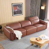 English Elm Modern Simple Line Design 3-Seater Leather Sofa For Living Room, Comfy Sofa Couch With Extra Deep Seats,Adjustable Headrests Couch,Brown