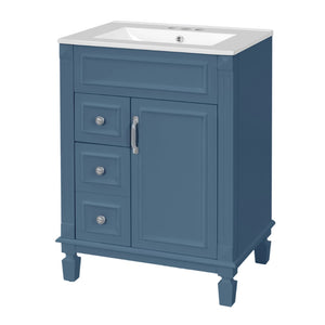 English Elm 24" French Inspired Bathroom Vanity with Ceramic Basin Soft Close Cabinet and 2 Drawers Blue N710P318990C