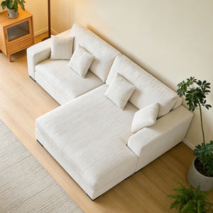 English Elm Mid Century Modern 3 Seater Sectional Sofa with Reversible Chaise and Accent Pillows Beige W876S00349