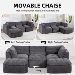 English Elm Modern Chenille Cloud Sectional with Ottoman Deep Sink Modular L Shaped Living Room Sofa Dark Grey W2379S00004
