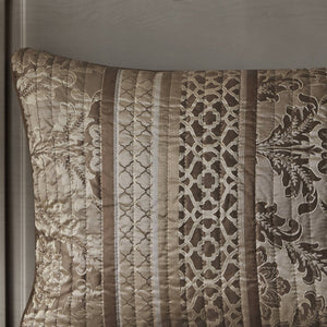 JLA Home Madison Park - 6 Jacquard Quilt Set with Reversible Luxury Weave, Hotel-Quality Stitching and Embellished Throw Pillows Brown/Gold MP13-368