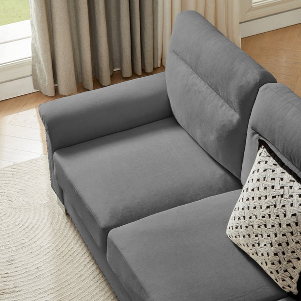 English Elm 82" Chesterfield Snowfleece Upholstered 3-seat Sofa Nailhead Trim Plush Living Room Gray W1359P386032