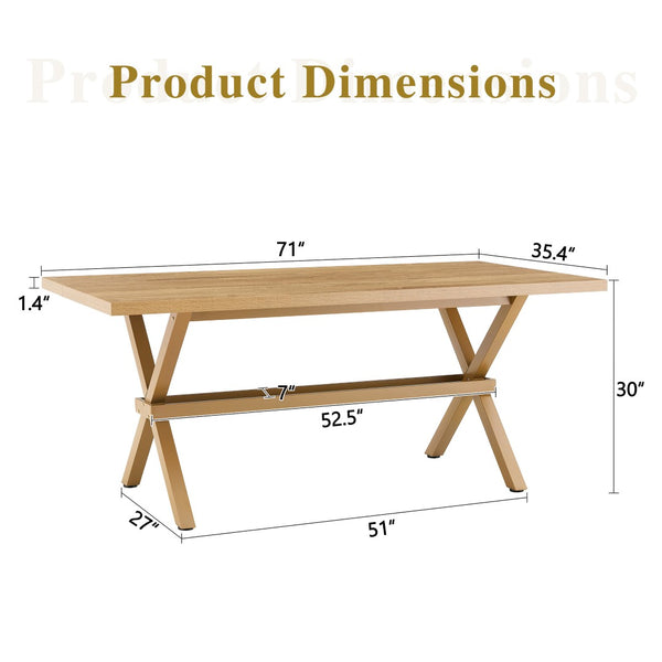 English Elm 71 Inch Industrial Dining Table Walnut Mdf Top Seats 8 with X Frame Steel Base Wood W1151P434795