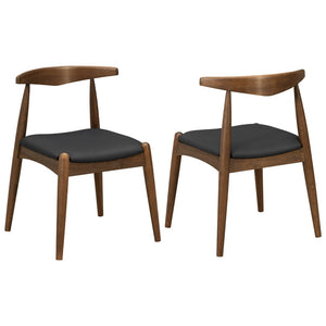 English Elm [video] Rubberwood Dining Chairs Set of 2 Faux Leather Ergonomic Retro Splayed Leg Design Walnut+Black N759P386879B