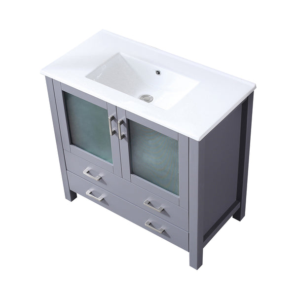 English Elm Dark Grey Bath Vanity 36" W X 18.25" D - Modern Design With White Ceramic Top & Soft-Close Drawers B2731P260437