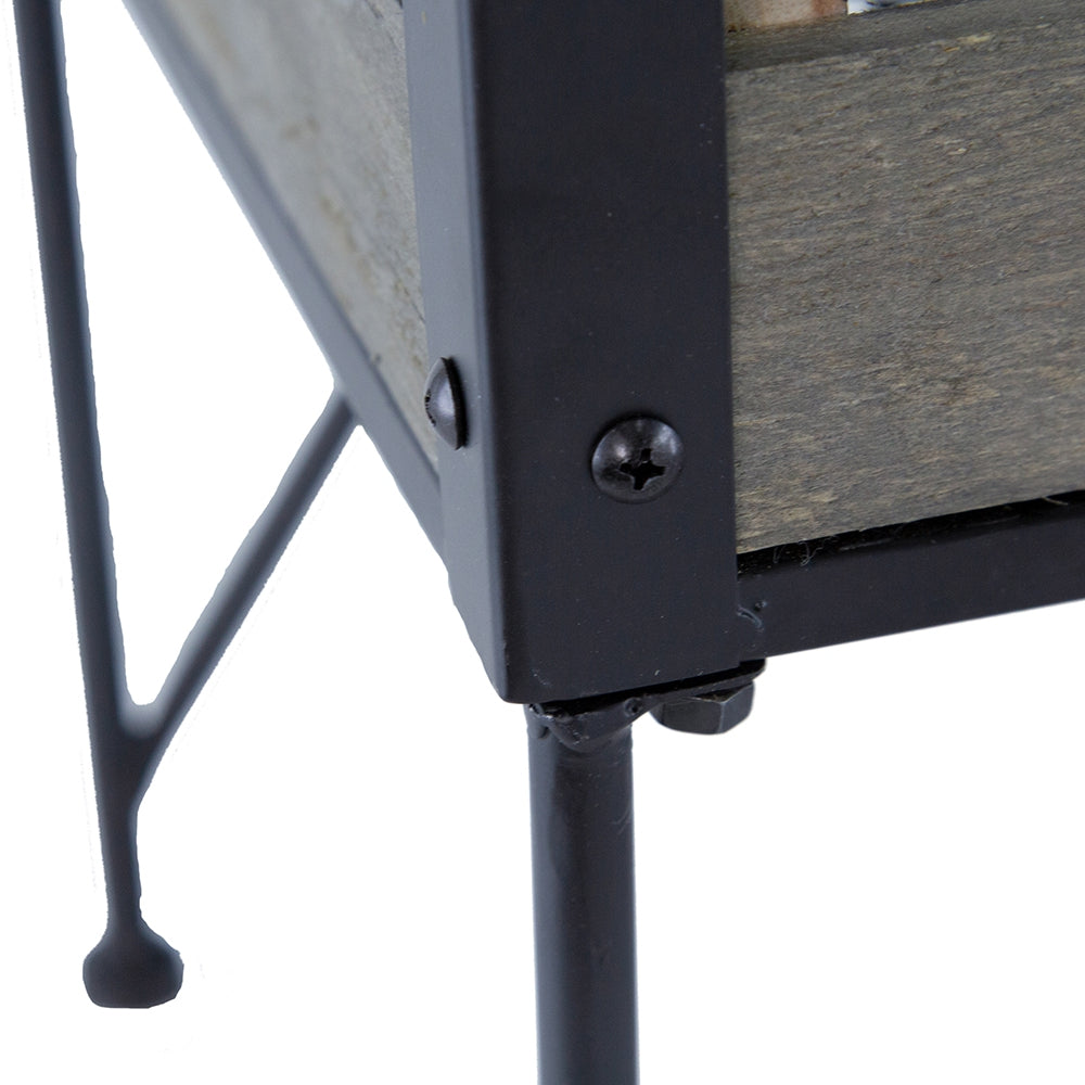 English Elm 24.4x12.6x15.4" Rustic Black Trolley Cart Plant Stand with Pine Shelves, Wheels & Curved Handle for Display W2078P322246