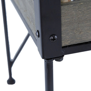 English Elm 24.4x12.6x15.4" Rustic Black Trolley Cart Plant Stand with Pine Shelves, Wheels & Curved Handle for Display W2078P322246