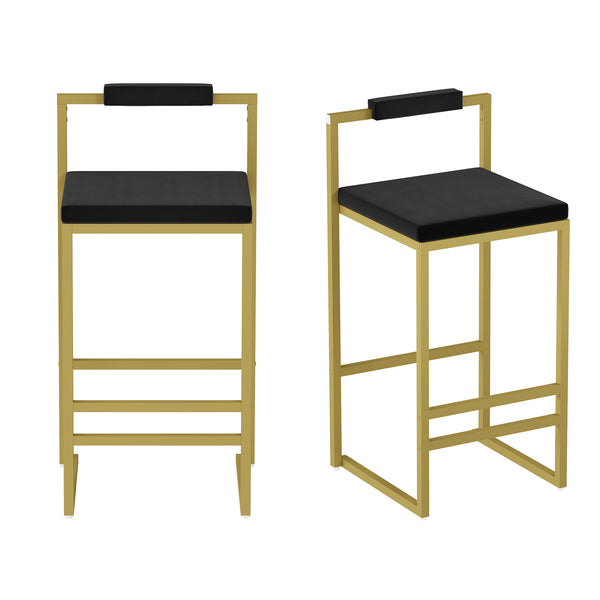 English Elm Modern Velvet Counter Height Bar Stools Set Of 2 - Stylish Gold & Black Upholstered Dining Chairs W1757P310419
