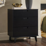 3-Drawer Groove Handle Solid Wood Dresser Black BR3DSLDRBL-T Walker Edison