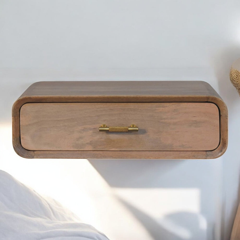 English Elm Solid Wood Sonoma Wall-Mounted Nightstand With T-Bar Handle - Compact 1-Drawer Design, Light Brown B182P279184-GIGA