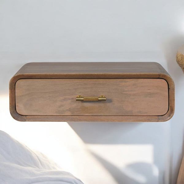 English Elm Solid Wood Sonoma Wall-Mounted Nightstand With T-Bar Handle - Compact 1-Drawer Design, Light Brown B182P279184-GIGA