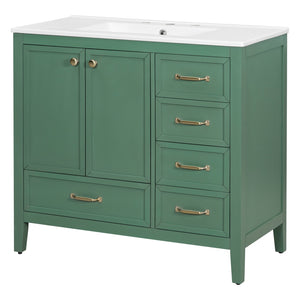 English Elm Christopher Knight Home® - 36" Vintage-inspired Bathroom Vanity with Ceramic Sink, Solid Wood Frame, Soft-Close Drawers, Spacious Storage Green N759P293646F