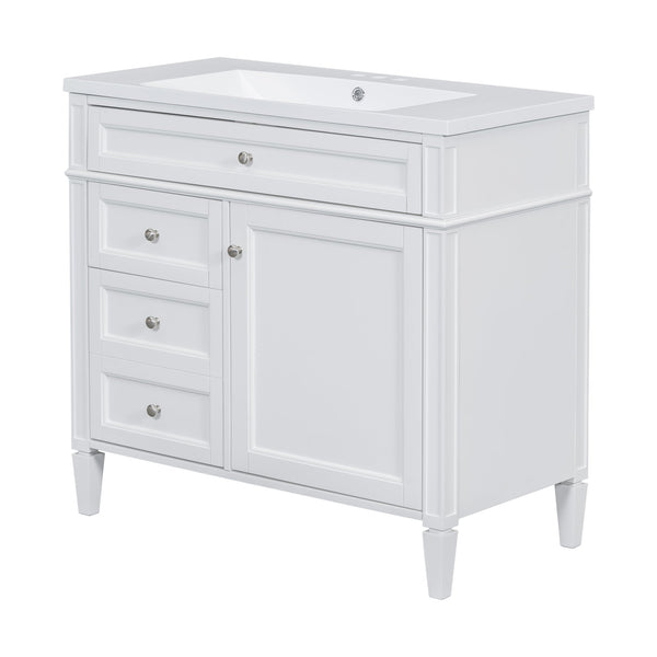 English Elm 36'' Modern Bathroom Vanity with Mirror Cabinet and Sink, Spacious Storage, Soft-Close Doors & Drawers White SW000134AAK-3