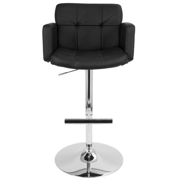 English Elm Stout Contemporary Adjustable Barstool with Swivel, Padded High Back & Armrests, Chrome BaseComfort Black B202P222342