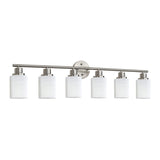 English Elm Modern 6-Light Vanity Wall Sconce, Brushed Nickel Finish With Frosted Glass Shades For Bathroom Or Hallway Lighting (No Bulbs)