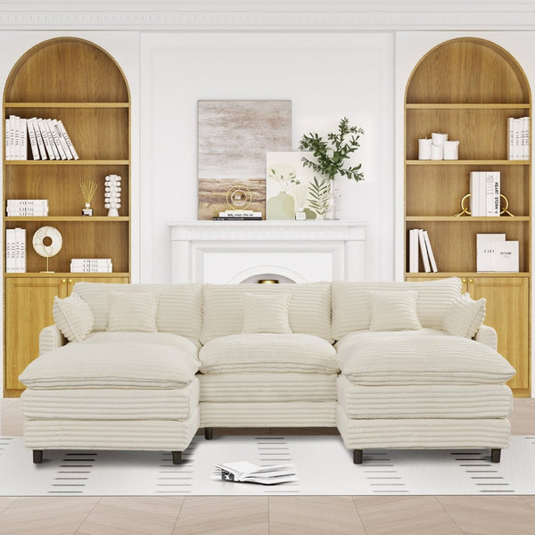 English Elm 148-inch Seven Piece U-shaped Sectional Sofa with Console Usb Port and Foam Cushions W2564S00088