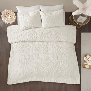 English Elm 3-Piece Tufted Cotton Chenille Medallion Comforter Set Full/Queen - Boho Shabby Chic OEKO-TEX Certified, All-Season Comfort Off White 24.41 L x 19.69 W x 11.02 H B03597073