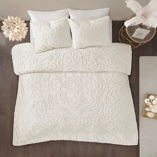 English Elm 3-Piece Tufted Cotton Chenille Medallion Comforter Set Full/Queen - Boho Shabby Chic OEKO-TEX Certified, All-Season Comfort Off White 24.41 L x 19.69 W x 11.02 H B03597073