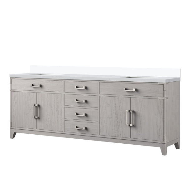 English Elm White Oak Double Bath Vanity 84" W X 22" D With Elegant White Quartz Top For Timeless Style & Storage B2731P259985-GIGA