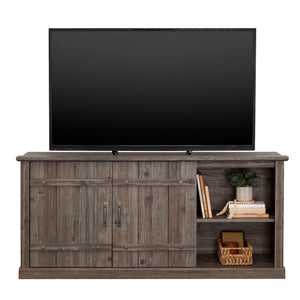 English Elm Credenza, Rustic 70" TV Stand with Sliding Barn Doors, Adjustable Shelves, Cord Management, 62" Pine Wood B356P354487