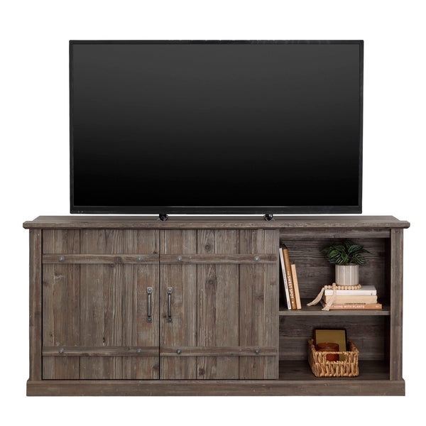 English Elm Credenza, Rustic 70" TV Stand with Sliding Barn Doors, Adjustable Shelves, Cord Management, 62" Pine Wood B356P354487