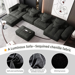 English Elm Modern Oversized Modular Sectional Sofa - Plush Chenille, 8 Pillows, No Assembly, Stylish Comfort! W1885S00070