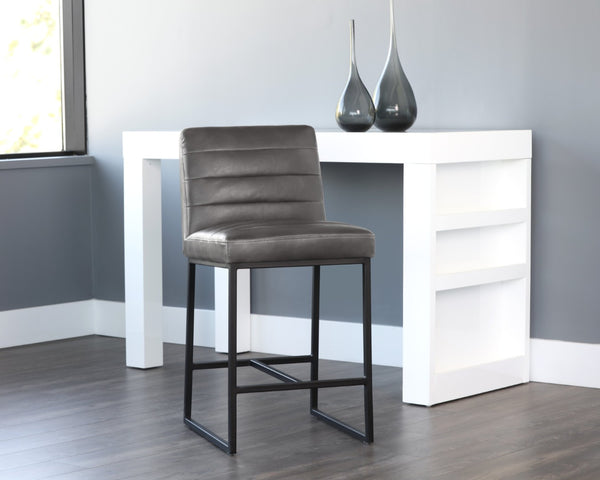 Sunpan SPYROS Counter Stool - Contemporary Industrial Design with Durable Faux Leather and Sturdy Frame Grey 103897V