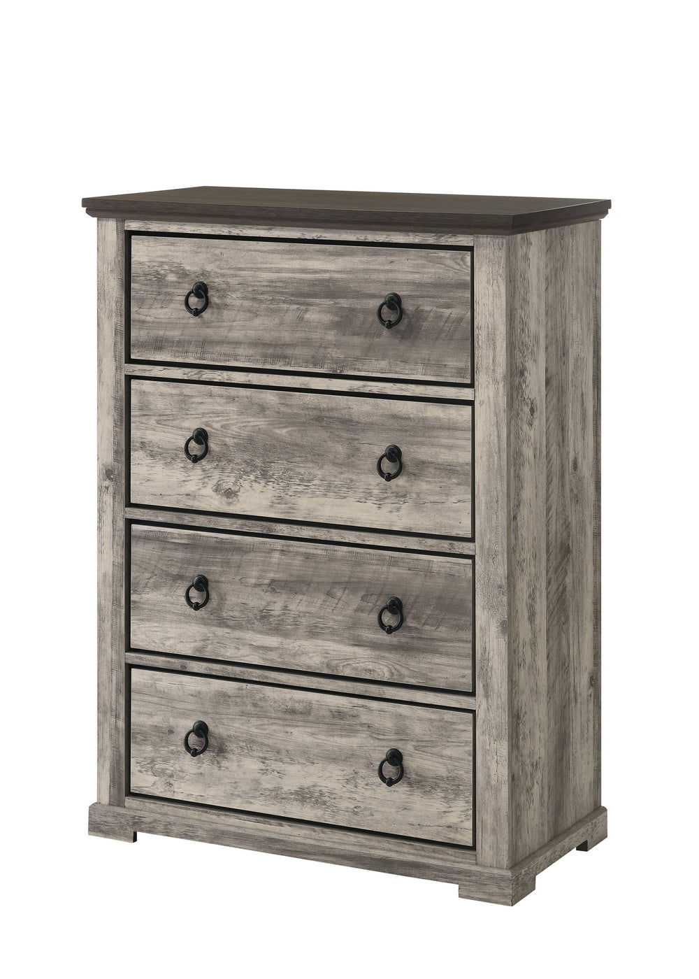 English Elm 1pc Contemporary Rustic Gray Two-Tone Four-Drawer Chest with Metal Pulls, 34.7"x17.7"x48.7"H Stylish Storage B011P272612