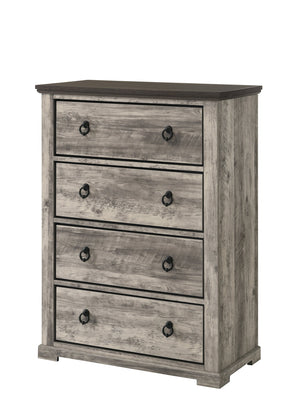 English Elm 1pc Contemporary Rustic Gray Two-Tone Four-Drawer Chest with Metal Pulls, 34.7"x17.7"x48.7"H Stylish Storage B011P272612